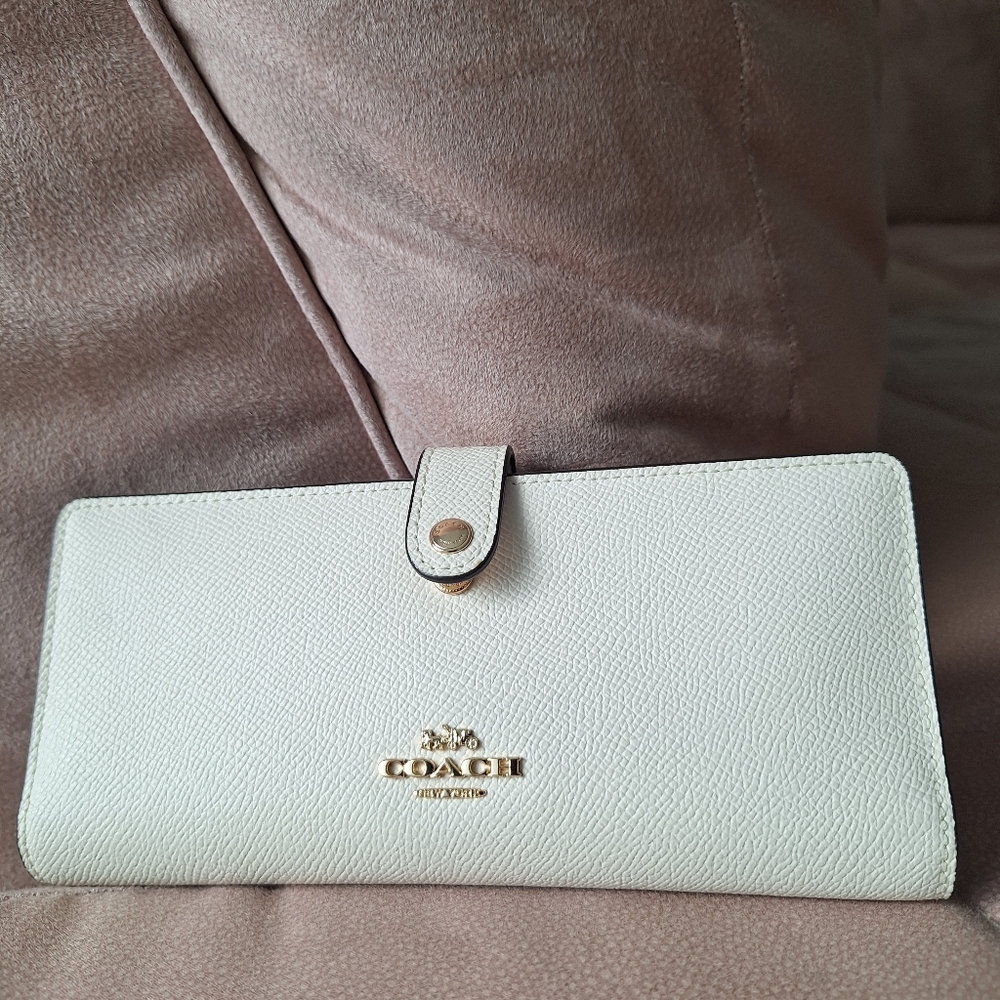 Coach White Leather Continental Wallet with Gold Logo